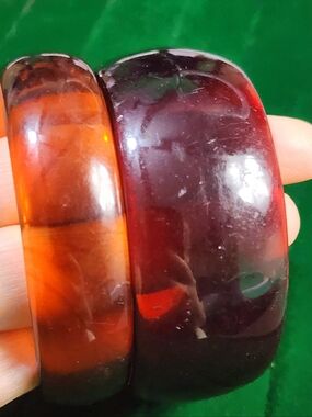 Vintage 50s Bakelite Bangle Bracelets Tested Set of 2 Deep Amber Cherry Chunky